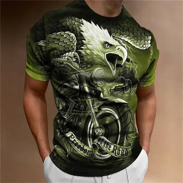 Men's Eagle 3D Printed Vintage T-shirt, Round Neck Short Sleeved T-shirt, Large Street Clothing - Image 4