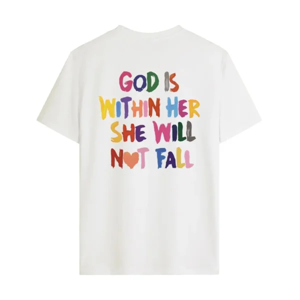 Women's Summer Loose Fit Shoulder T-Shirt Round Neck Sleeve With hand write GOD IS Within HER, SHE WILL NOT FALL Printed Fashion - Image 5