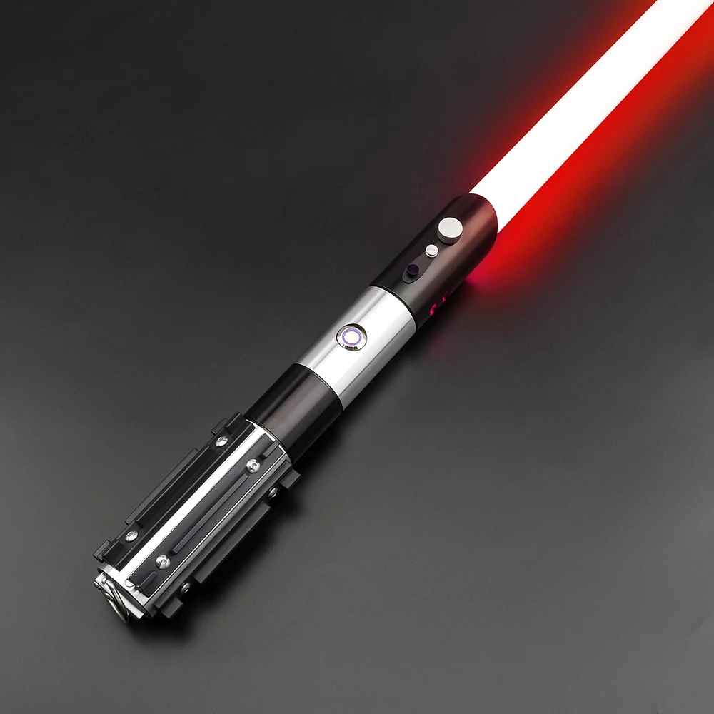 Red lightsaber with black hilt.