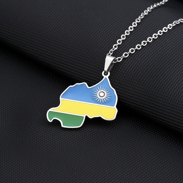 Silver chain with Rwanda flag pendant.