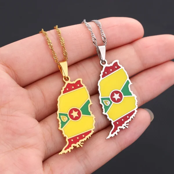 Gold and silver Grenada necklace pendants.