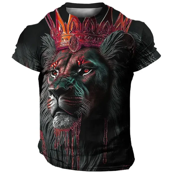 Summer New Men's T-Shirt 3d Lion Print Short Sleeve Tees Tops Fashion Casual Clothing Loose Oversized T-Shirt Quick Dry Pullover