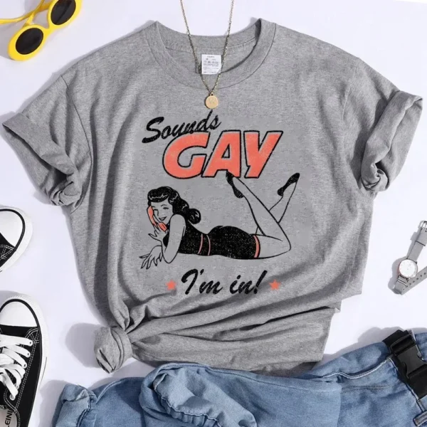 Y2k Vintage LGBT T Shirt Sound Gay Funny Tees Personality Tops Pride Month Lesbian Bisexual Shirts Fashion Casual Female T Shrit