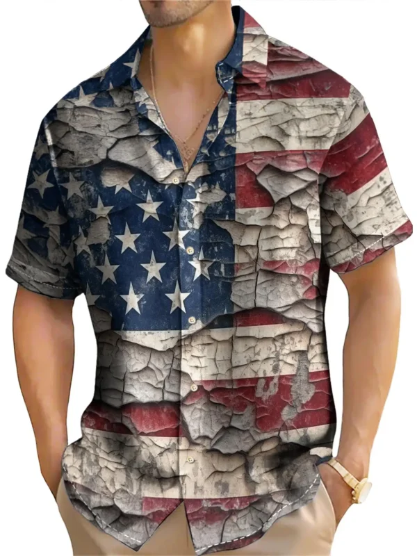 American Shirt Usa Flag Pattern Shirts For Men Independence Day Blouse Summer Casual Short Sleeved Tops Clothes Oversized Shirt - Image 5