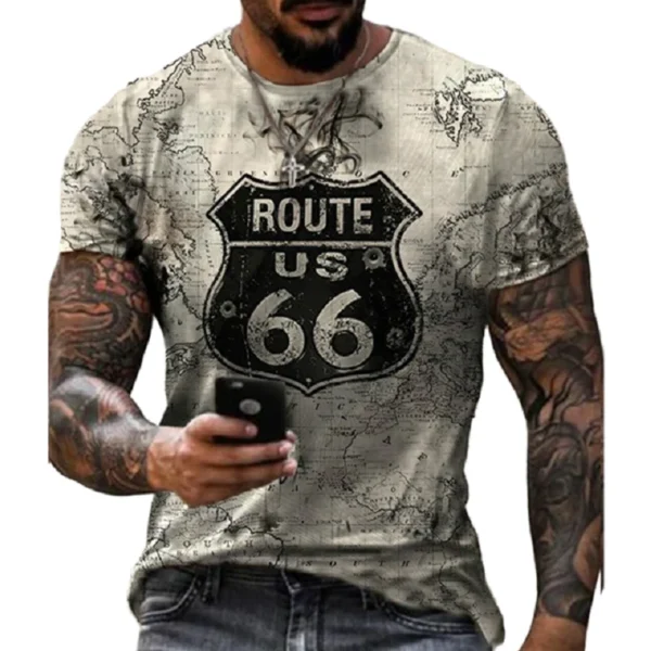 2023 Summer Men's T-shirt Route 666 3D Printed Short Sleeve Fashion Oversized Loose Tops Tees O-Neck Casual Retro Men Clothing - Image 4