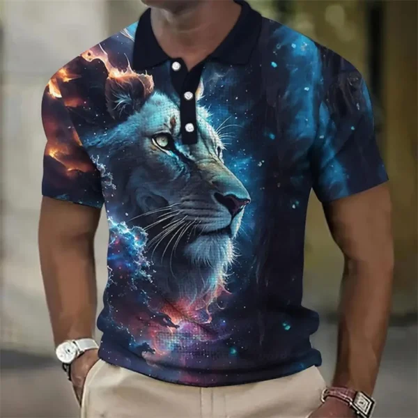 Animal Men's Polo Shirts 3d Lion Print Tops Daily Casual Lapel Tees Fierce Beast Graphic Men Clothing 2024 Short Sleeve T-shirt