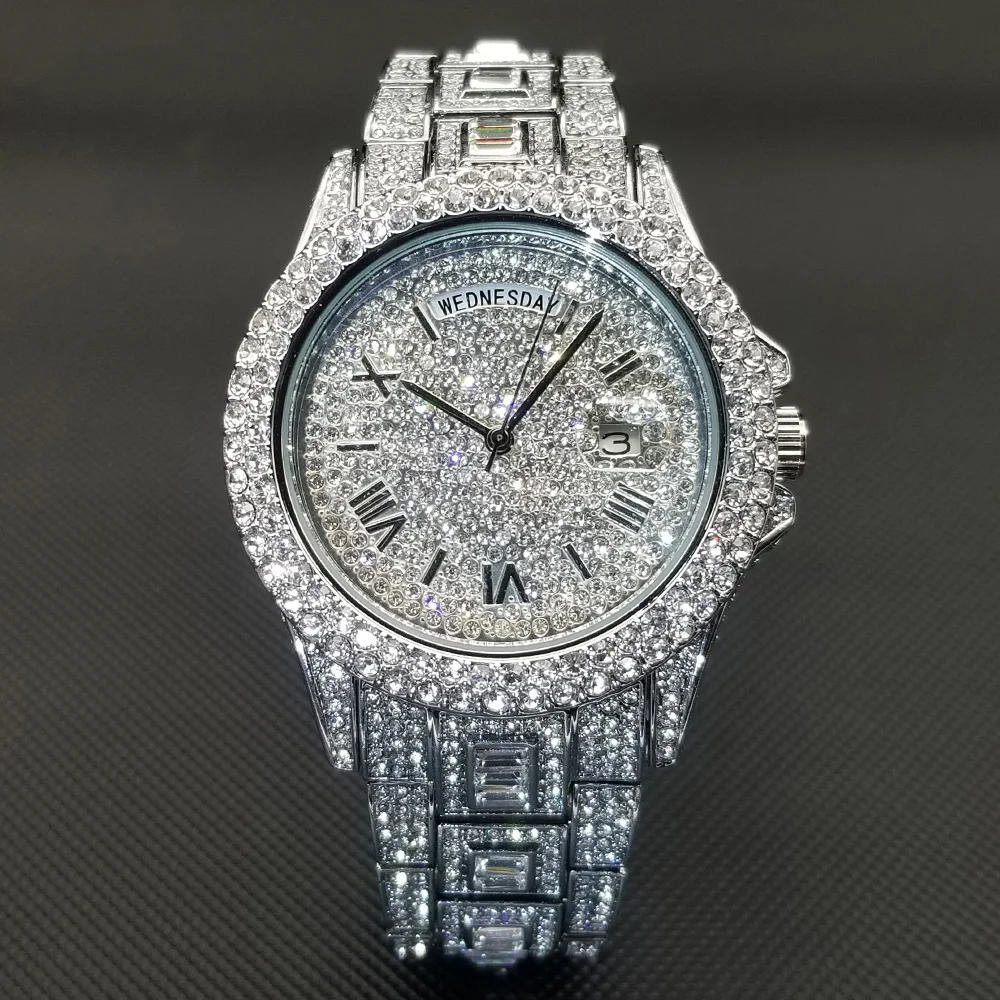 Diamond encrusted silver wristwatch