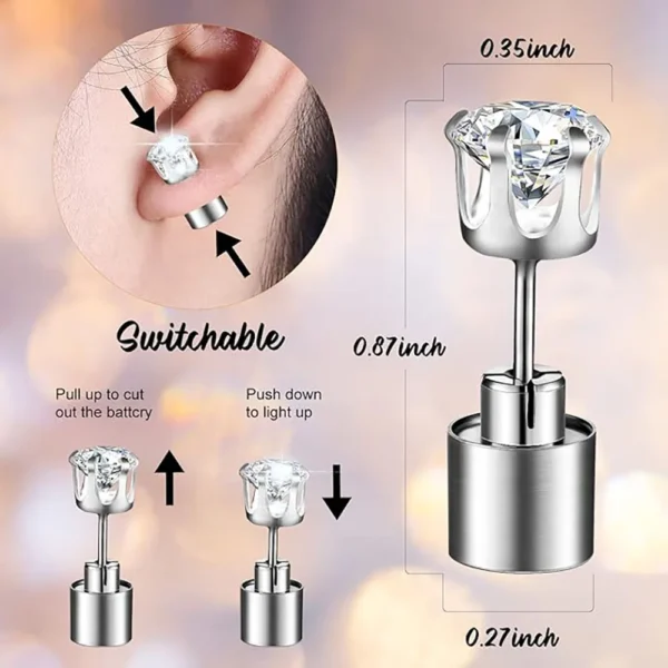 Silver switchable led ear stud with diamond.