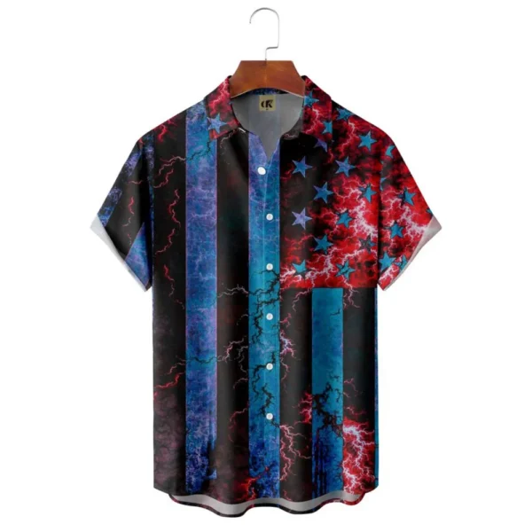 2023 New Large Size Hawaiian Shirt Men'S American Flag Element Design Trend Lapel Button Top Classic Fashion Short Sleeves Shirt - Image 5