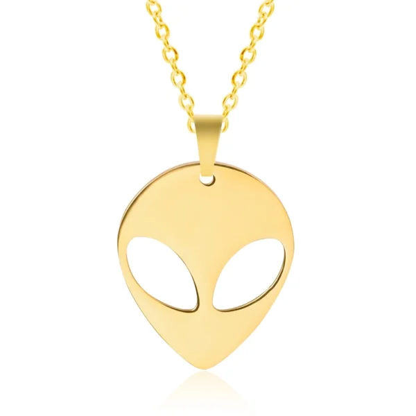 Gold alien head pendant necklace.