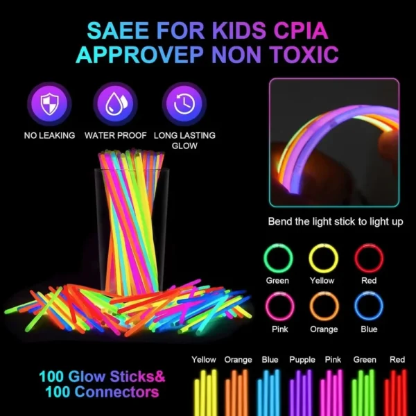 100 glow sticks and 100 connectors.