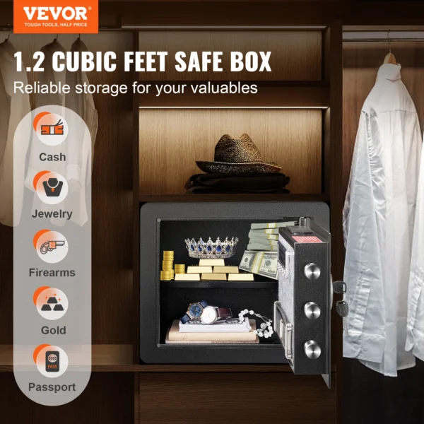 Black safe box with valuables inside.