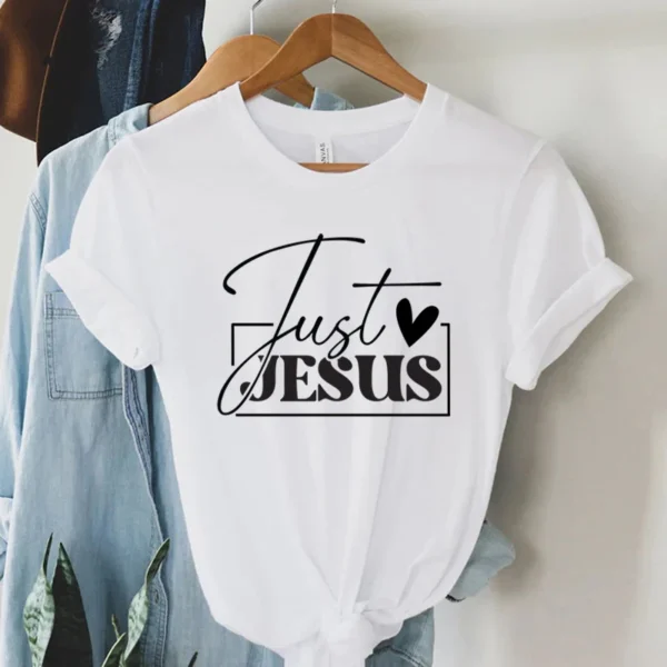 Just Love Jesus Print Women T-Shirts Christian Jesus Letter Shirt Harajuku Graphic Tops Female Summer Religious Christian Tshirt