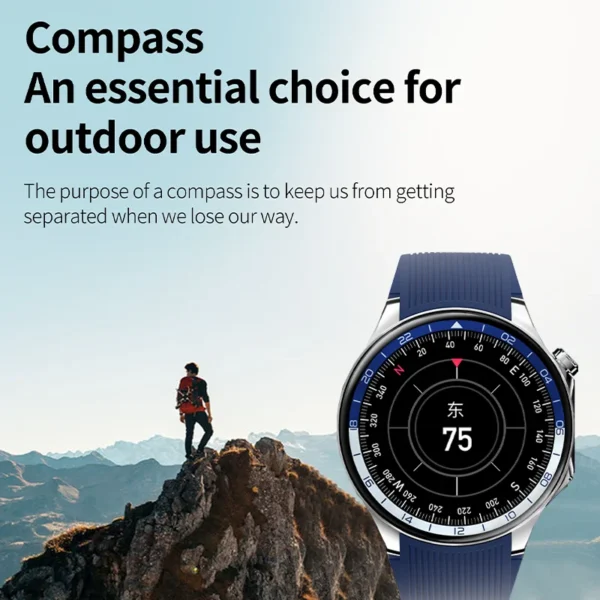 Compass watch on a hiker's wrist.