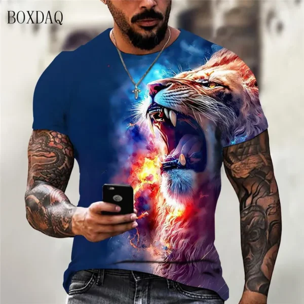 Street Trend Lion Pattern Men T-Shirts Short Sleeve O-Neck 3D Animal Print Male Outdoor T Shirt 6XL Plus Size Summer Casual Tops