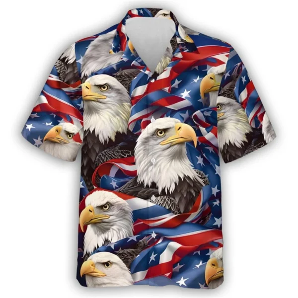 US Flag 3D Printed Shirts For Men Clothes USA Eagle Graphic Beach Shirts America Happy Independence Day Blouses American Tops