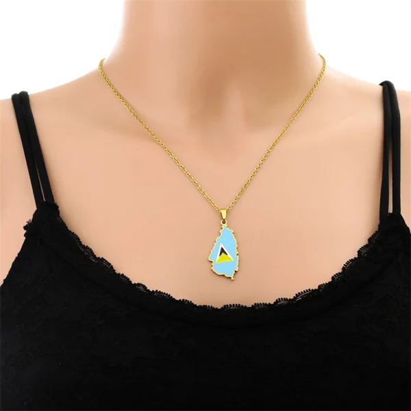 Gold necklace with Saint Lucia map pendant