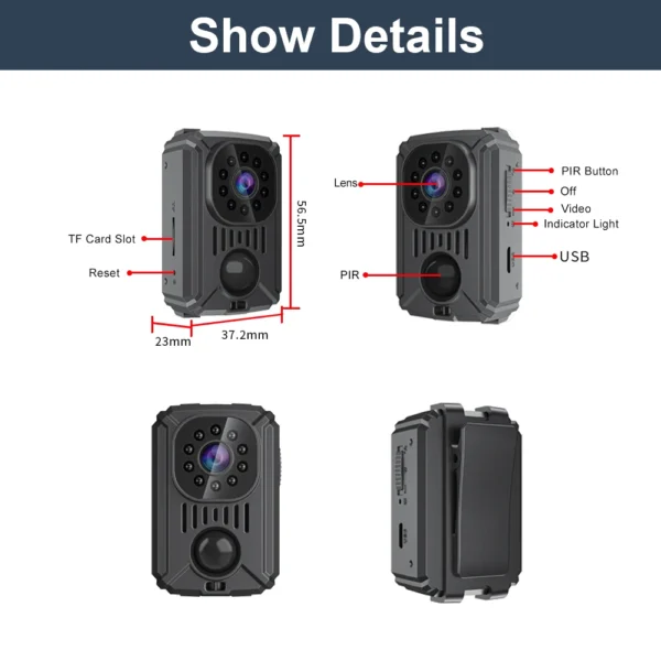 MD31 Mini PIR Video Body Camera Back Clip Photography DV Smart Camera HD 1080P Recorder Motion Activated Small For Car Nanny Cam - Image 5