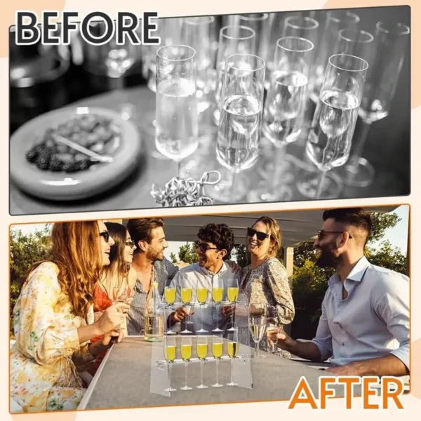 Champagne glasses before and after a party.