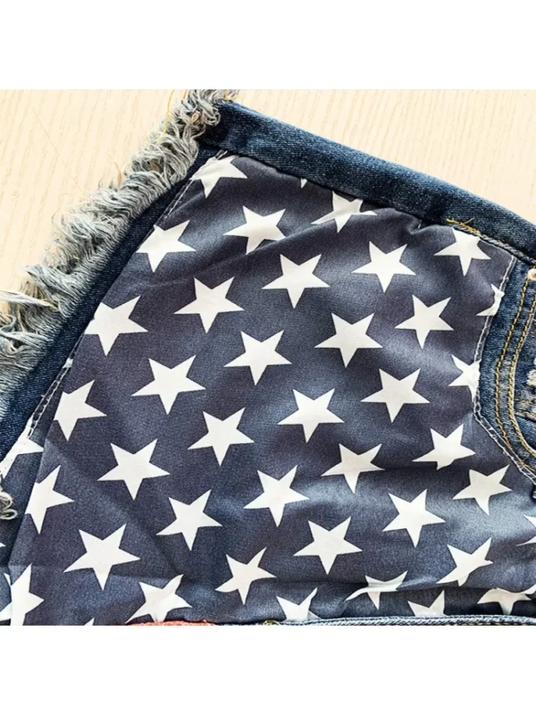 Women's Summer American Flag Tassel Star Print Denim Shorts Fashion Tassel Design Shorts Versatile Casual Shorts - Image 4