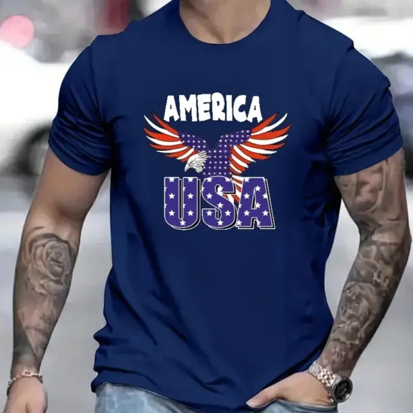 American Eagle Men's T-Shirt Casual Short Sleeved Tees Top Fashion 3d Animal Print Pattern T-Shirts Summer Loose Men's Clothing - Image 3