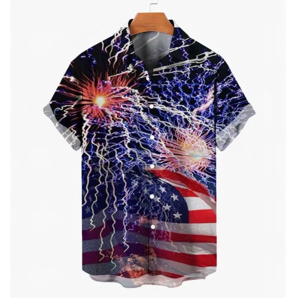 American USA Flag Print Y2K Casual Shirt Mens Stars And Stripes Shirt summer Fashion Blouses Short Sleeve Graphic Oversized