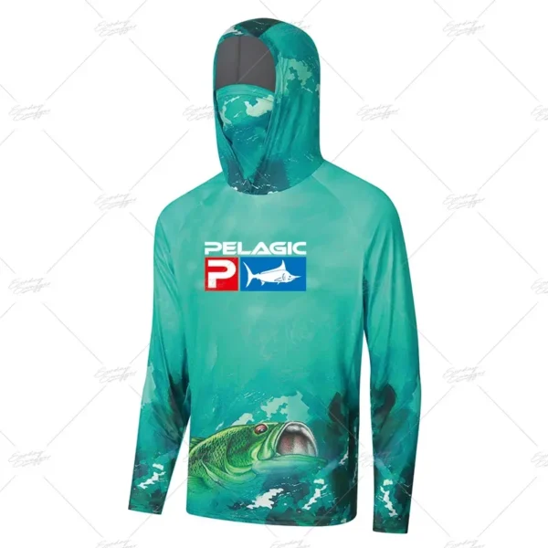 Men Pelagic Fishing Shirt UPF 50+ Hooded Fishing Clothes Face Cover Hoodie Sun Protection Mask Jersey Breathable Camisa De Pesca - Image 4