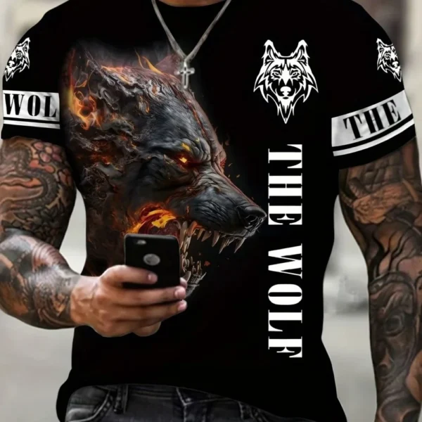 New Wolf T-shirt For Men 3D Animal Print Pullover O Neck Casual Short Sleeve Tees Fashion Street Sweatshirt Male Oversized Tops - Image 3