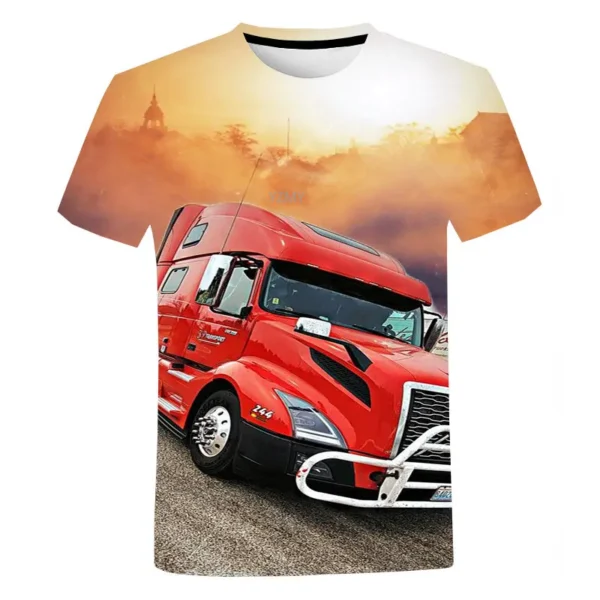 Summer Men's and Women's 3D Printing Couples Street Heavy Truck T -shirt Fashion and Comfortable Casual T-shirt