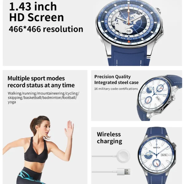 Smartwatch with blue strap and white face