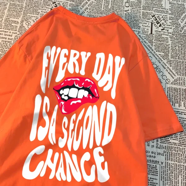 Everyday Is A Second Chance Clothes Men Women Crewneck Cotton Tops Creativity Casual T Shirts Cartoons Loose Couple Short Sleeve - Image 2