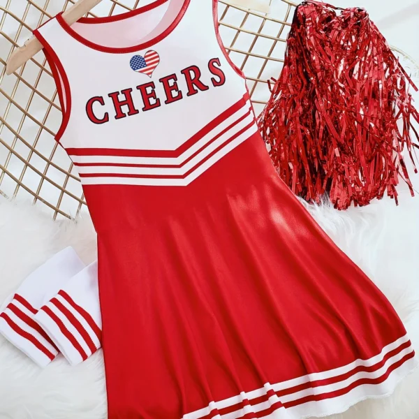 Summer New Girls 3d Printed Sleeveless Dress Cheerleader Party Uniform 3-14 Years Old Children's Flag Flag Princess Dress 2024 - Image 6