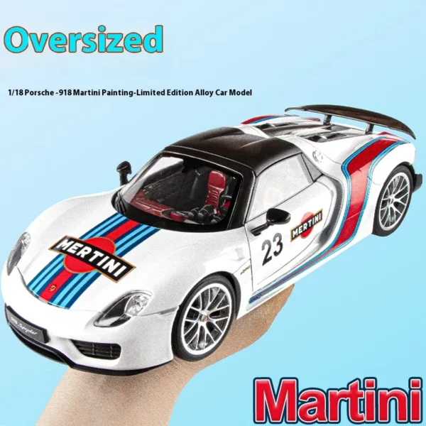 White Porsche 918 Martini diecast car.