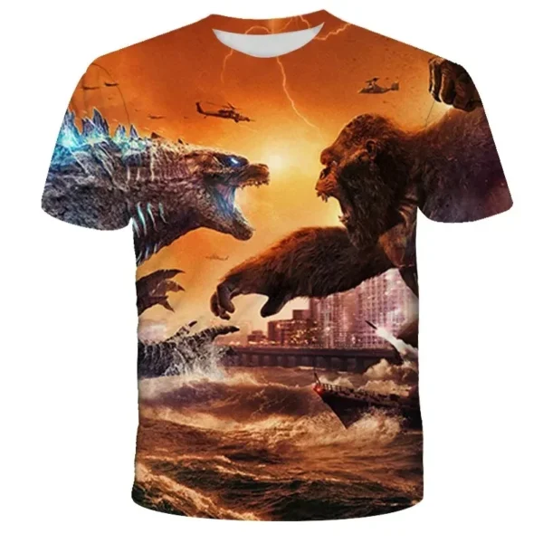 Godzilla Vs. Kong 2 3D Print T-shirt for Boy Girl Summer Short Sleeve Men's T-shirt Fashion Cartoon Baby Tees Tops Kids Clothes - Image 3