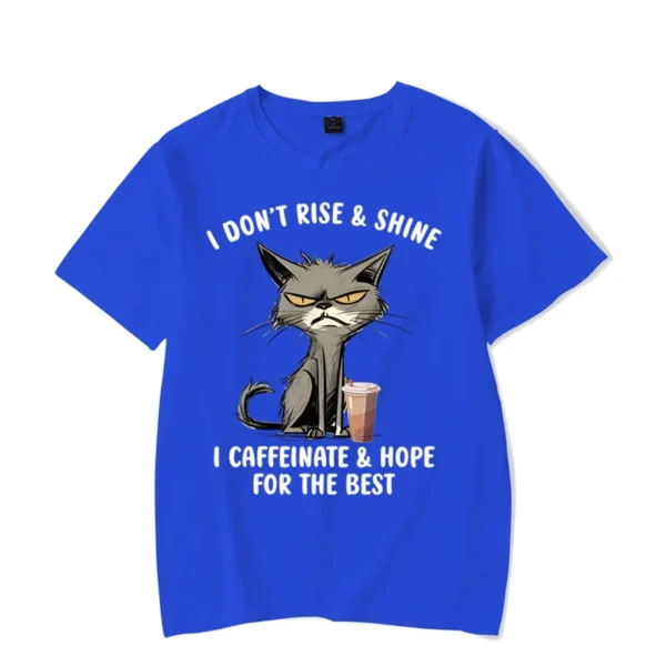 I Don’t Rise & Shine Graphic T Shirts Funny Cat Tshirt Black Men Tops Clothing Fashion Harajuku T-shirts Women Men Brand T-shirt - Image 3