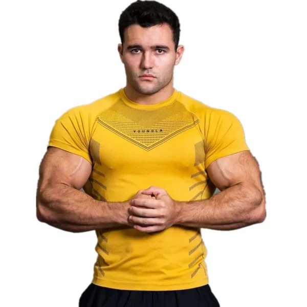 Gym Sports Fitness Training Clothes Men's T-shirts Quick breathable elastic tight clothing Basketball Short Sleeves T-shirts