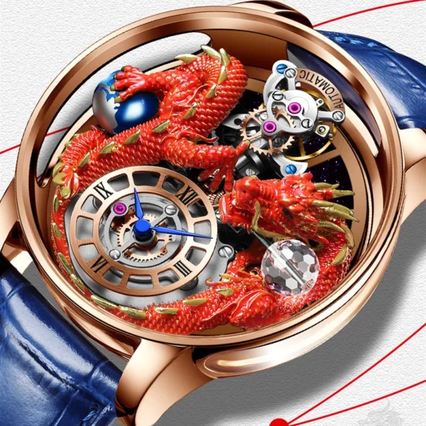 Red dragon skeleton automatic wristwatch.