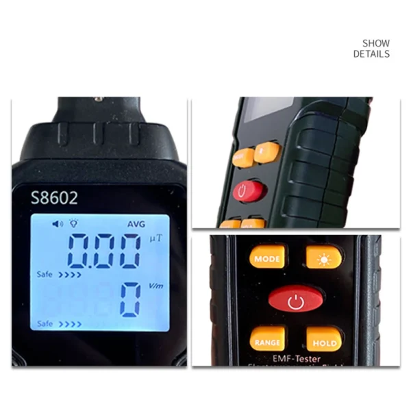 Black EMF tester with digital display.