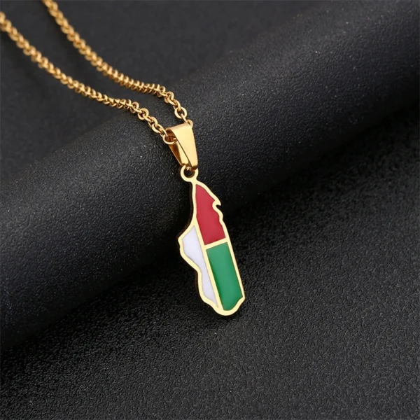 Gold necklace with Madagascar flag pendant.