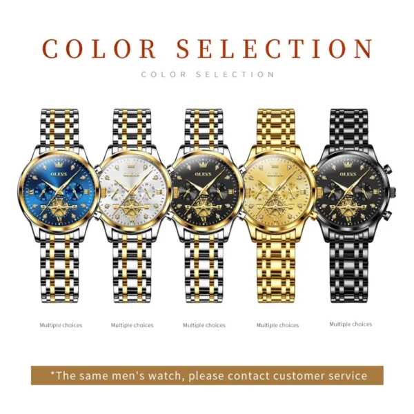 Five men's watches in different colors.