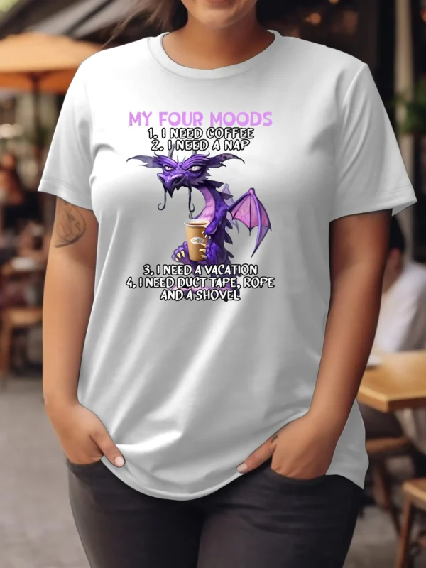 Plus-size women's purple dragon coffee, my four mood patterns, casual fashion women's short-sleeved T-shirt - Image 3