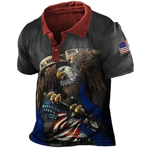 2024 New men's hot selling casual lapel top 3D animal print short sleeved high-quality golf shirt eagle style - Image 2