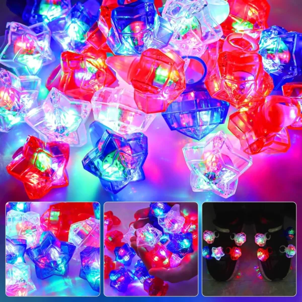 10/20 Pcs 4Th Of July Glow In The Dark LED Ring Ligth Stars Shaped Finger Lights for Independence Day Patriotic Party Favors - Image 4