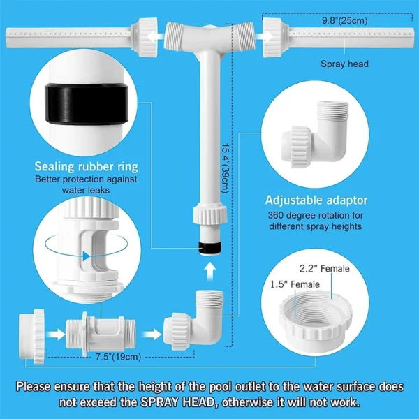 Pool Fountain Dual Spray,Swimming Pool Waterfall Fountain,Adjustable Waterfall Pool Sprinkler,For Cooling & Relaxation Spa Decor - Image 6