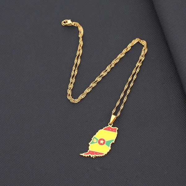 Gold Grenada necklace with flag pendant.