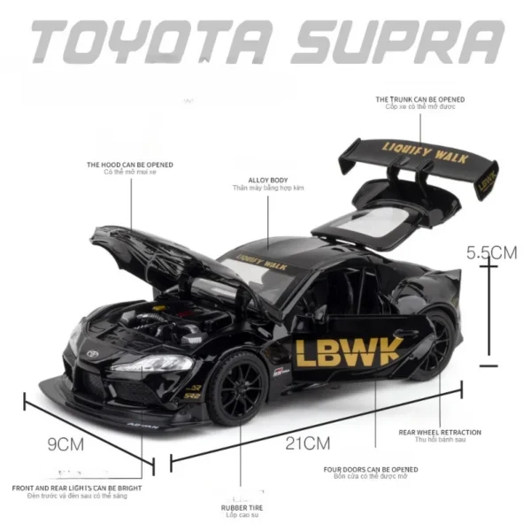 Diecast 1/22 Scale Toyota Supra Racing Car Model Sound and Light Collective Voiture Miniature Toys Vehicles Kids Boys Adult - Image 5