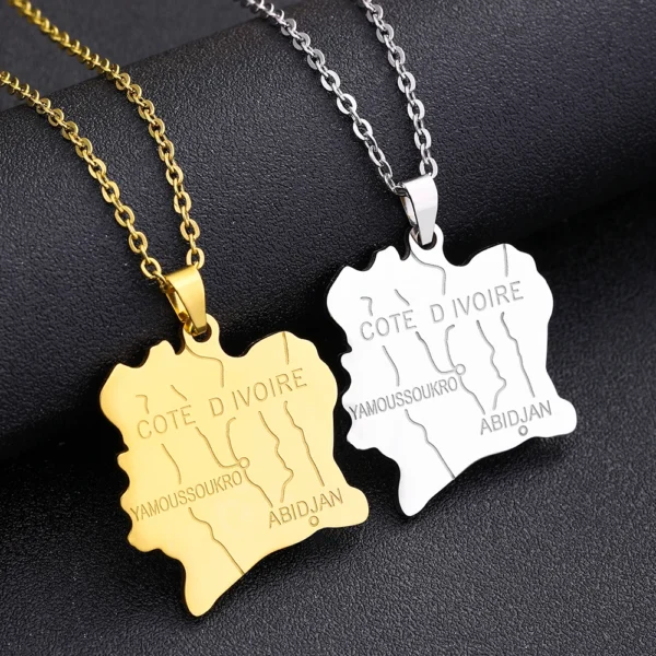 Ivory Coast map pendant necklaces.