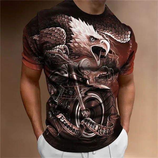 Men's Eagle 3D Printed Vintage T-shirt, Round Neck Short Sleeved T-shirt, Large Street Clothing - Image 3