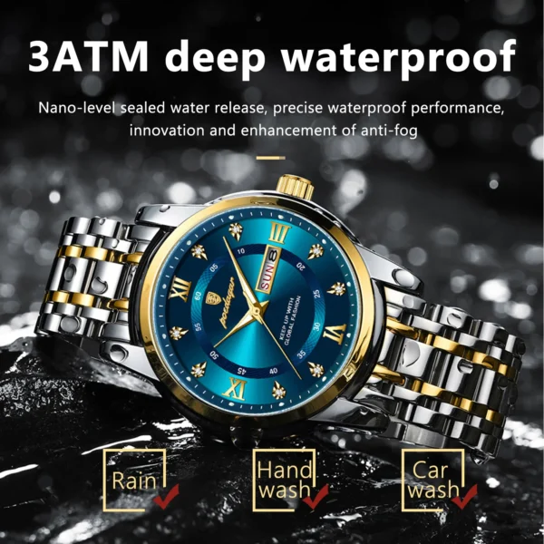 Gold and silver waterproof wristwatch.