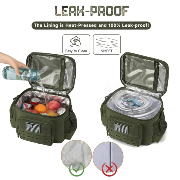 Green insulated lunch bag with leak-proof lining.